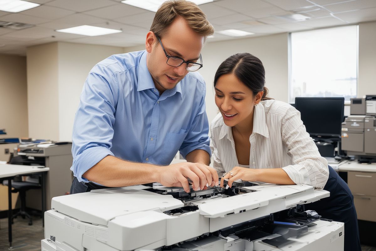 Salt Lake Office Products team working on copier repair